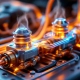 Automotive-Thermomanagementsystem mit metallischen Thermostat-Komponenten, Ventilen und kupferfarbenen Wärmetauschern